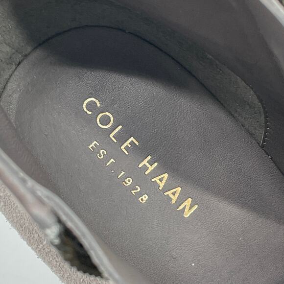COLE HAAN Hayes Ankle Boots SZ 10.5 Taupe Suede Side Zip Stacked Heel Booties - Picture 9 of 9